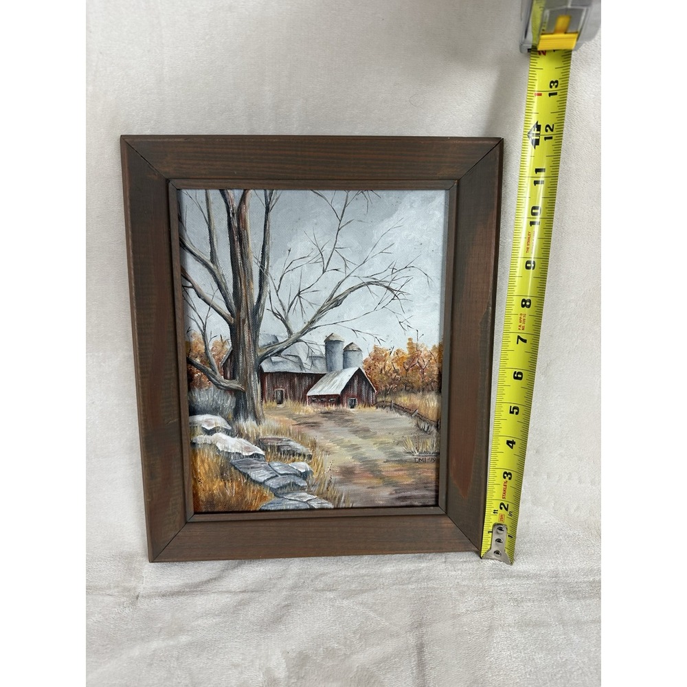 VTG Primitive Original Painting Americana Farm Scene Barn By Connie Law Folk Art - Picture 12 of 12
